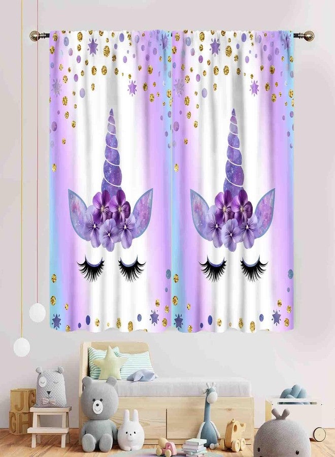 TKUYO Unicorn Curtains for Girls Bedroom, Ombre Rainbow Purple Princess Unicorn Colorful Blackout Rod Pocket Drpaes for Girls Kids Baby Room Living Room Nursery Window Treatments 2 Panels Sets, 84"x63" Inch - Image 3